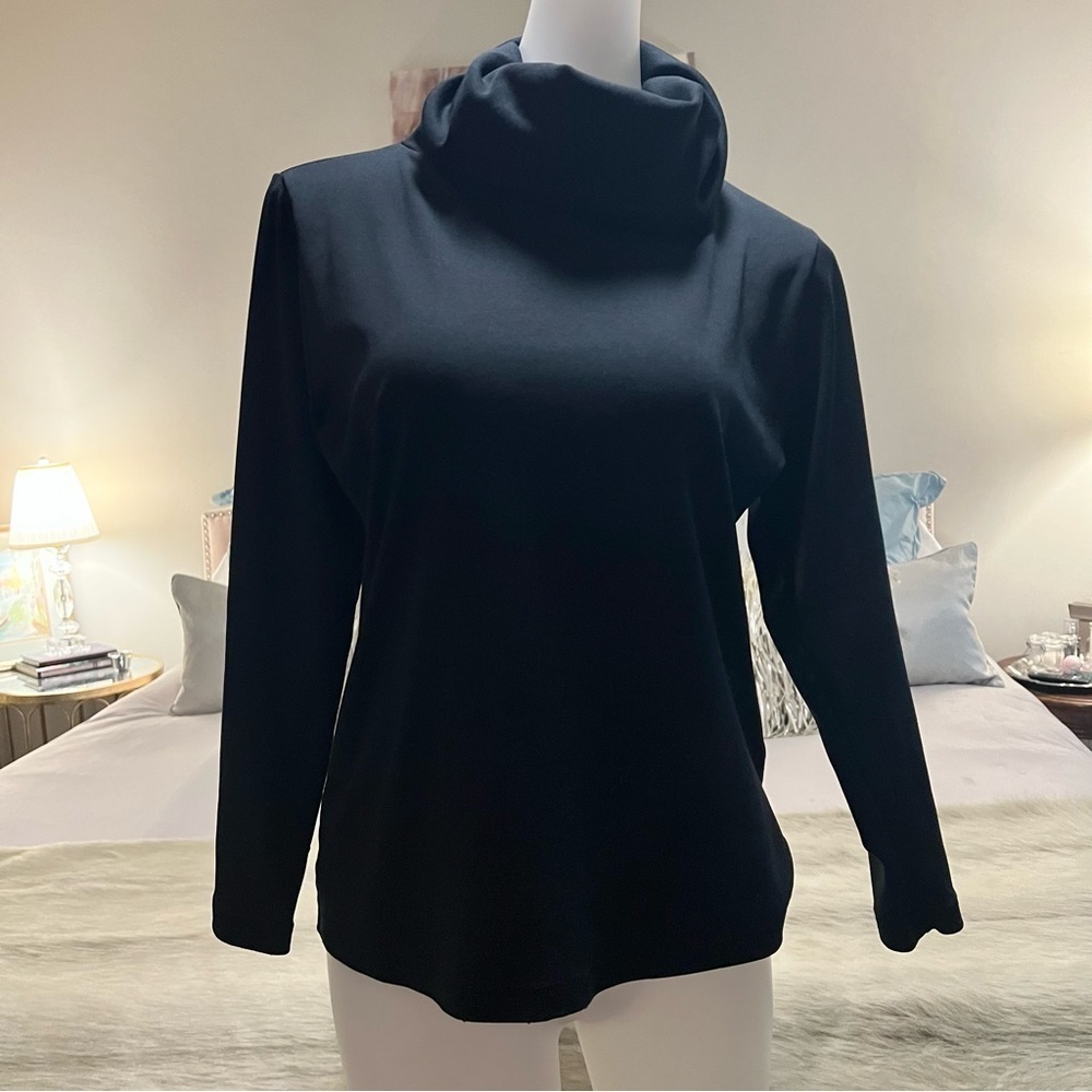 True 60’s VINTAGE Black SOCIETY M Turtleneck Polyester Cowl Long Sleeve